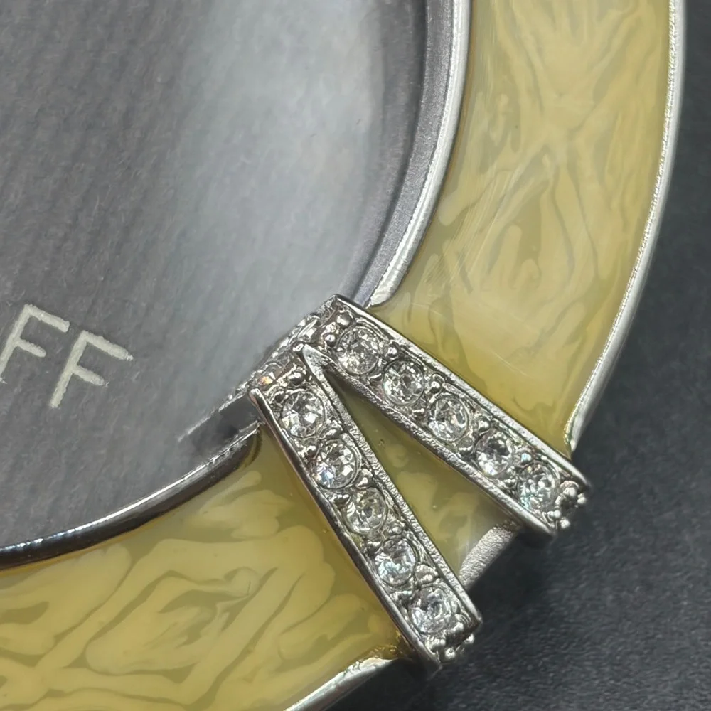 Weingeroff Vintage Handcrafted Round Yellow Enamel & Crystal Picture Frame Decor